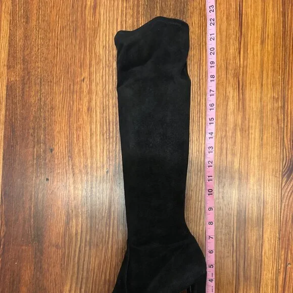 Stuart Weitzman Black Suede Gold Heel Accent Pull-on Boots, 9M - Picture 8 of 13